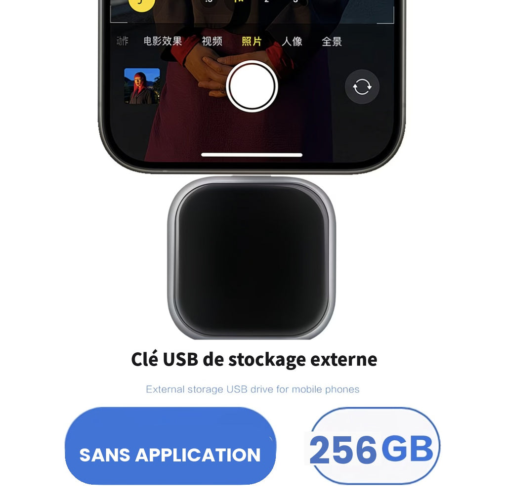 Disque dur 256 Go pour iPhone & Android – Sauvegarde instantanée, sans application