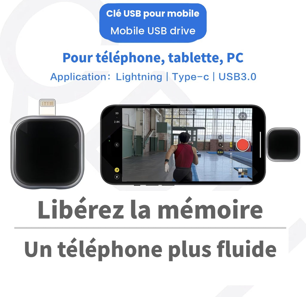 Disque dur 256 Go pour iPhone & Android – Sauvegarde instantanée, sans application